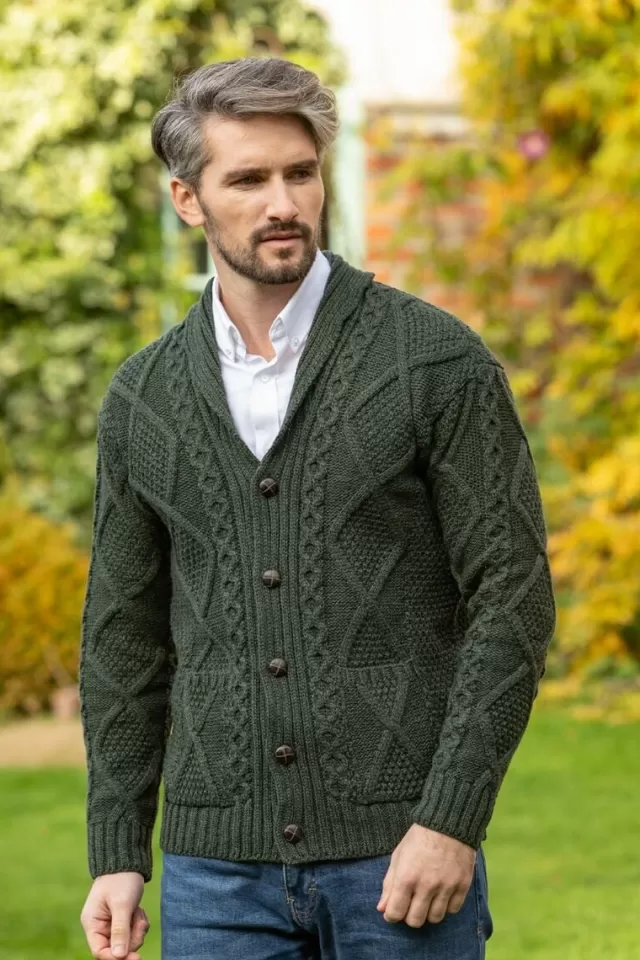 Sweater Shop Mens V Neck Cardigan Army Green