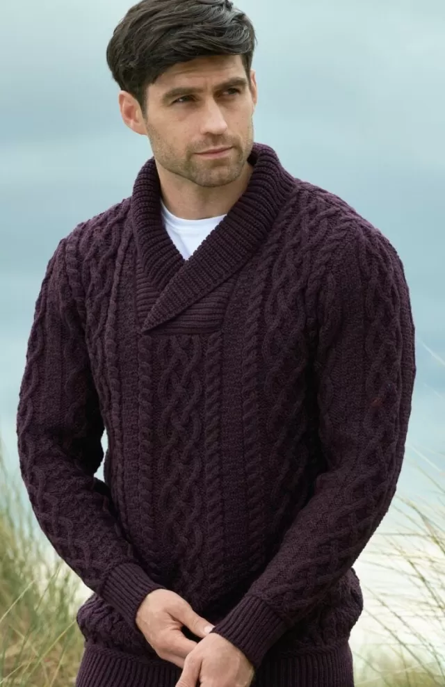 Sweater Shop Merino Shawl Neck Damson