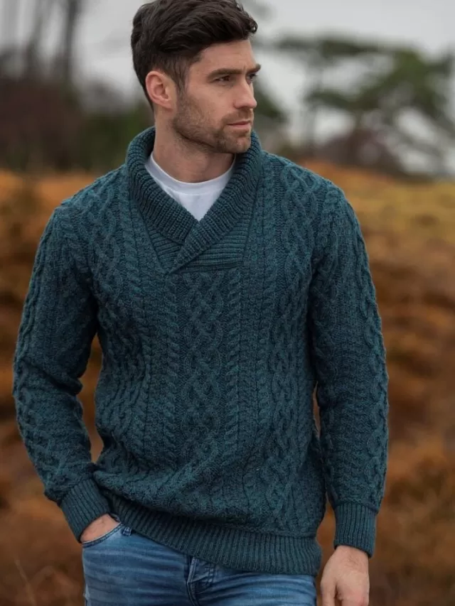 Sweater Shop Merino Shawl Neck Sweater Peacock