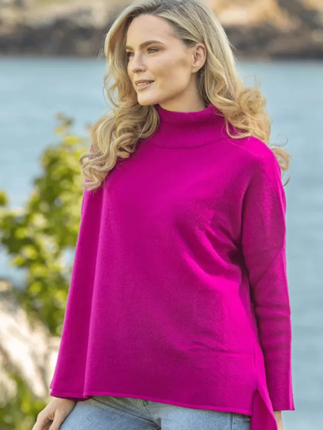 Women Sweater Shop Merino Wool & Cashmere High Neck Sweater Magenta