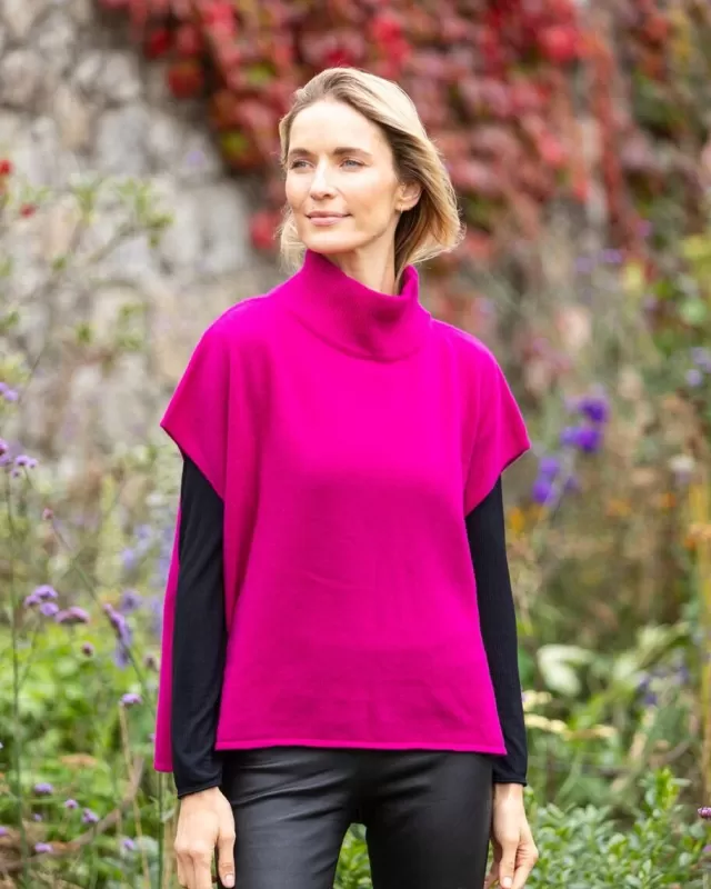 Women Sweater Shop Merino Wool and Cashmere Short Sleeve Sweater Fuchsia