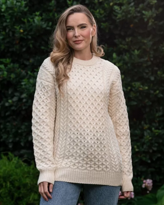 Women Sweater Shop Merino Wool Aran Sweater Natural - Unisex