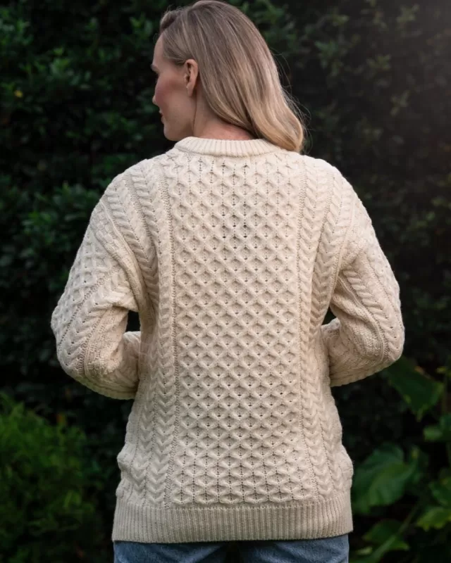 Women Sweater Shop Merino Wool Aran Sweater Natural - Unisex