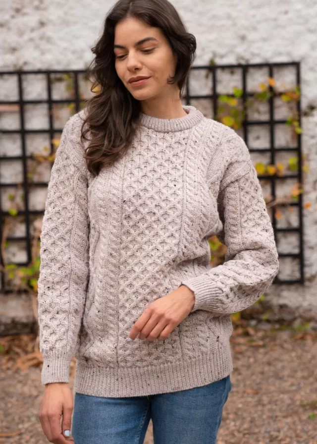 Women Sweater Shop Merino Wool Aran Sweater Oatmeal - Unisex