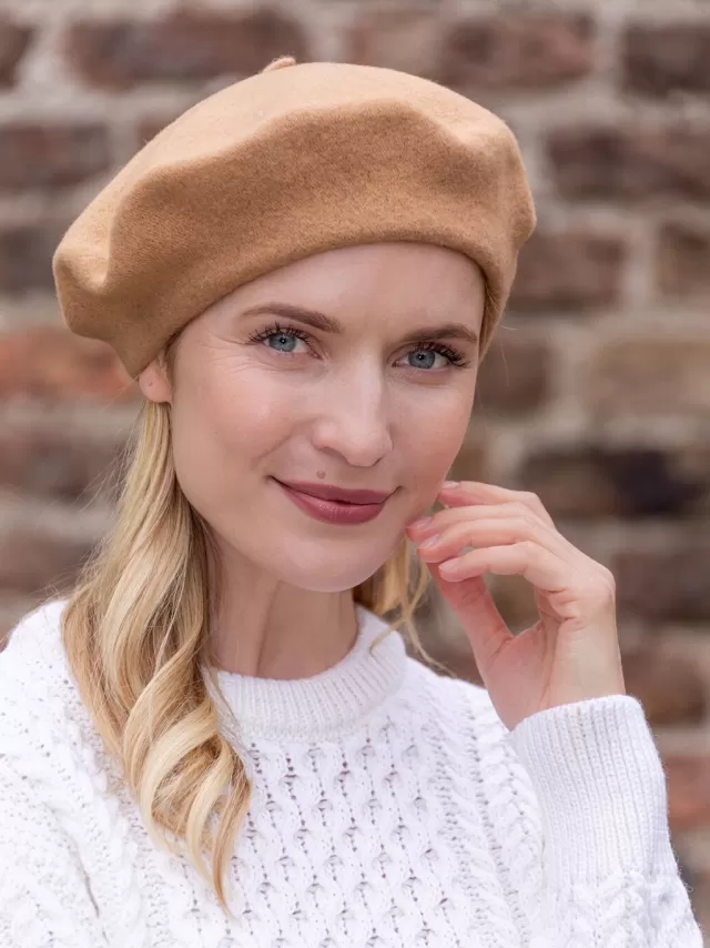 Women Sweater Shop 100% Merino Wool Beret Camel