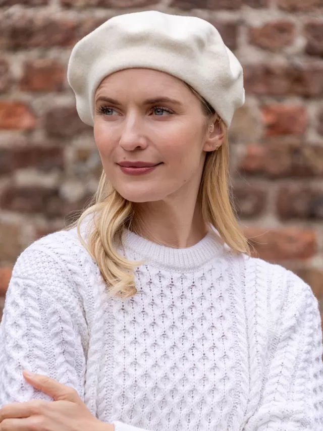 Women Sweater Shop 100% Merino Wool Beret Cream