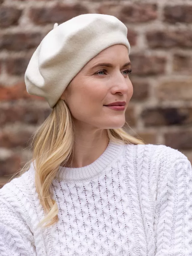 Women Sweater Shop 100% Merino Wool Beret Cream