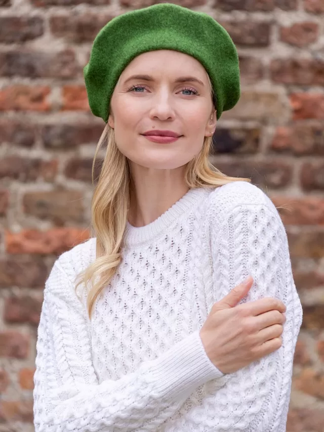 Women Sweater Shop 100% Merino Wool Beret Green