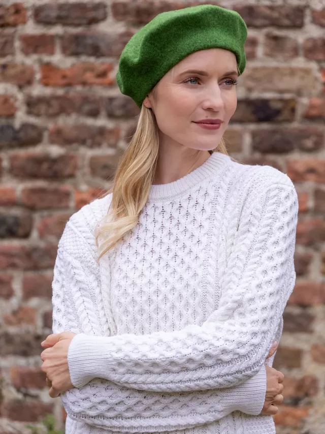 Women Sweater Shop 100% Merino Wool Beret Green