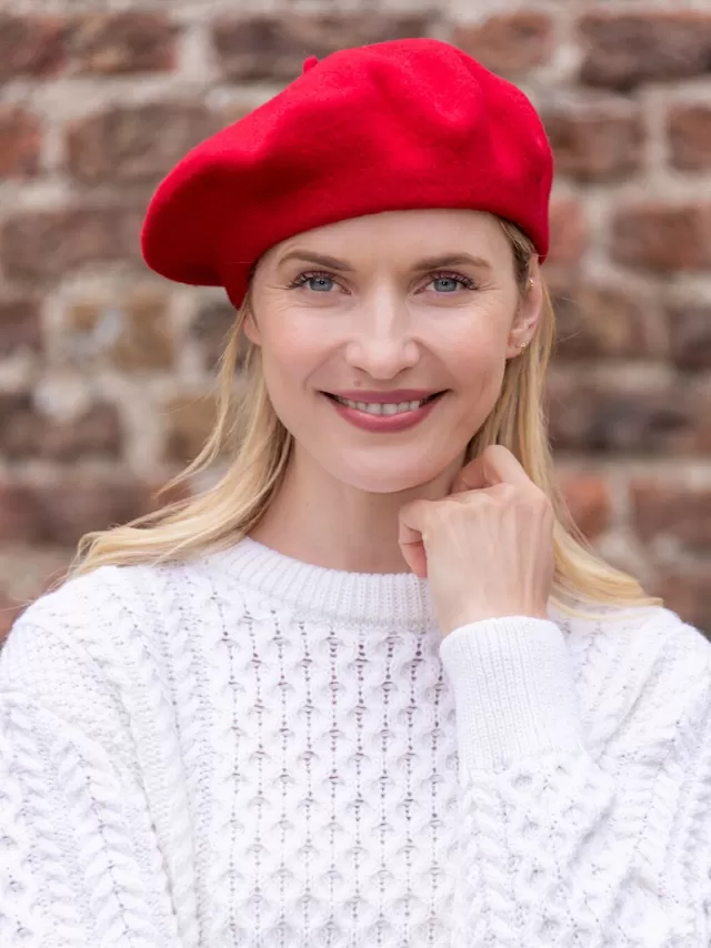 Women Sweater Shop 100% Merino Wool Beret Red