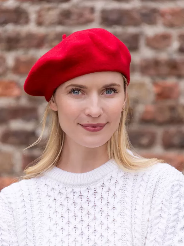 Women Sweater Shop 100% Merino Wool Beret Red