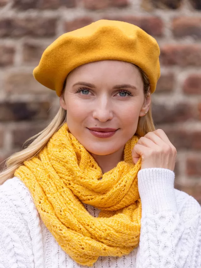 Women Sweater Shop 100% Merino Wool Beret Yellow