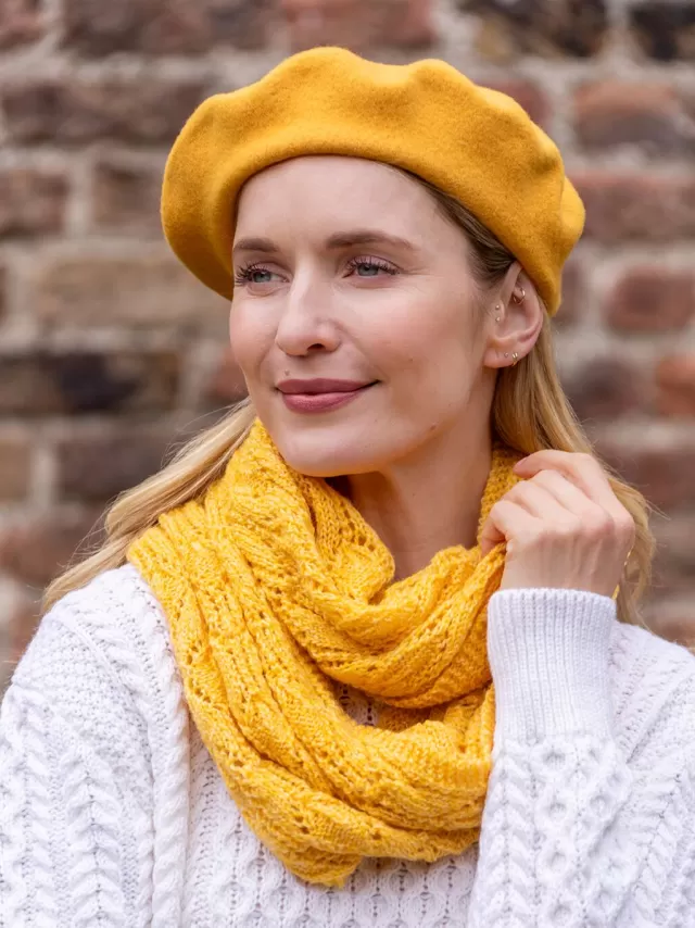 Women Sweater Shop 100% Merino Wool Beret Yellow