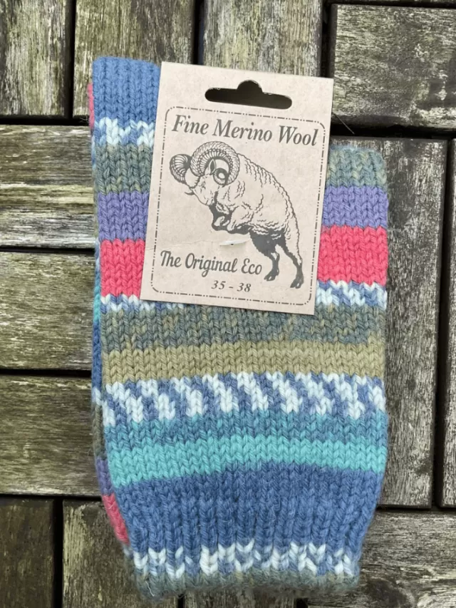 Sweater Shop 100% Merino Wool Fairisle Socks Denim Unisex