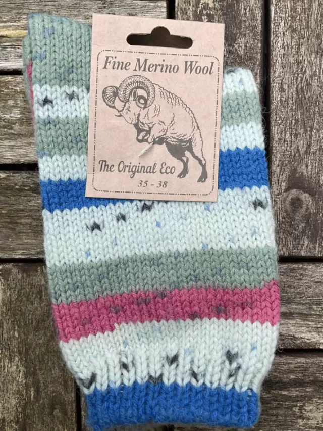 Sweater Shop 100% Merino Wool Fairisle Socks Mint Blue Unisex