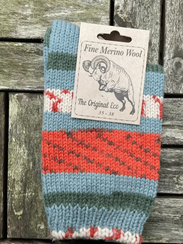 Sweater Shop 100% Merino Wool Fairisle Socks Orange Unisex