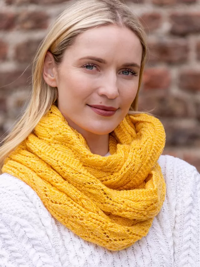 Women Sweater Shop 100% Merino Wool Infinity Scarf Yellow