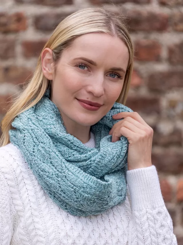 Women Sweater Shop 100% Merino Wool Infinity Scarf Aqua