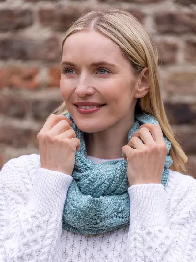 Women Sweater Shop 100% Merino Wool Infinity Scarf Aqua