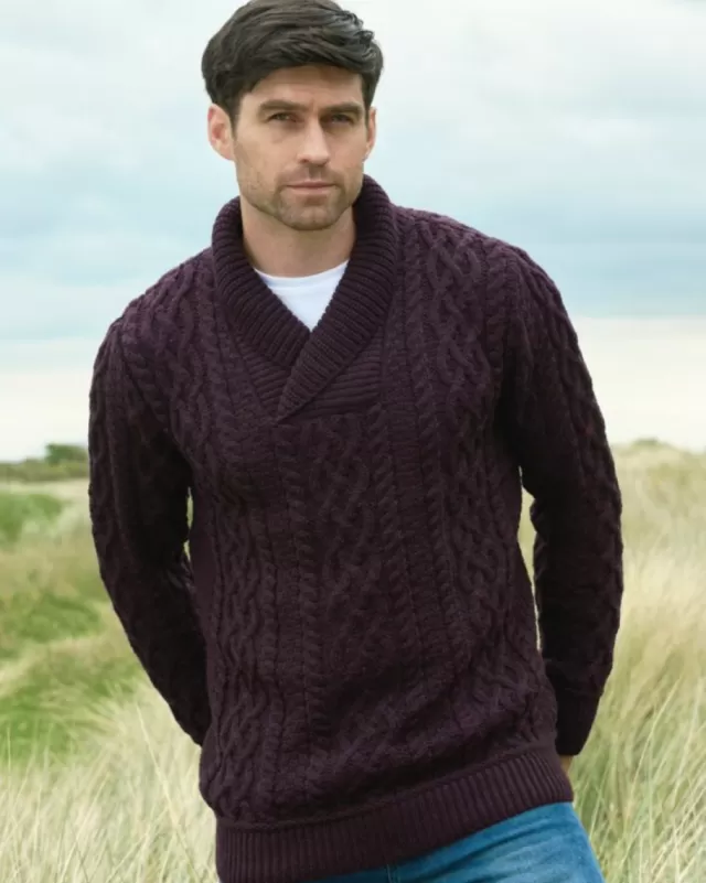 Sweater Shop Merino Wool Shawl Neck Damson