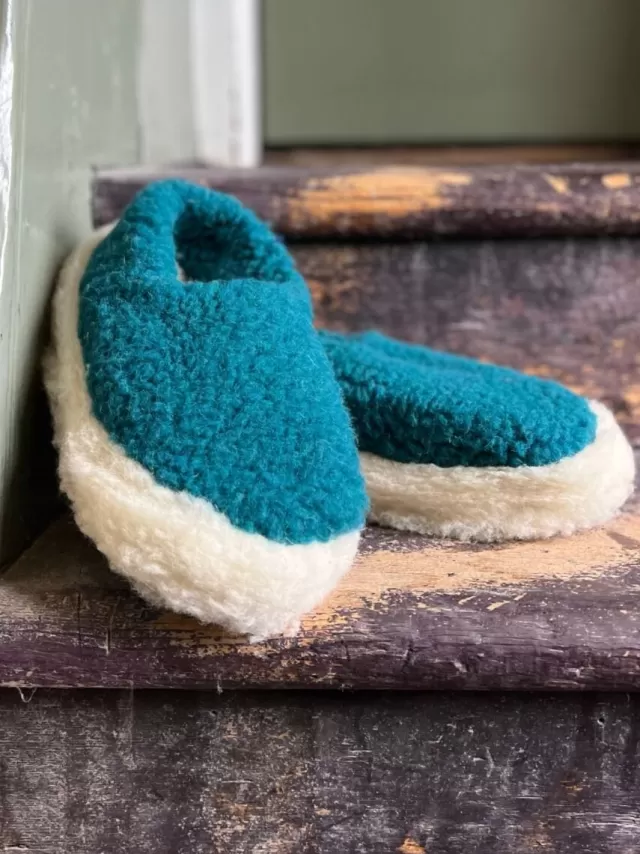 Sweater Shop Merino Wool Slippers Azure Blue