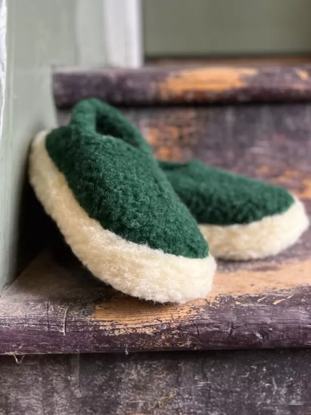 Sweater Shop Merino Wool Slippers Dark Green