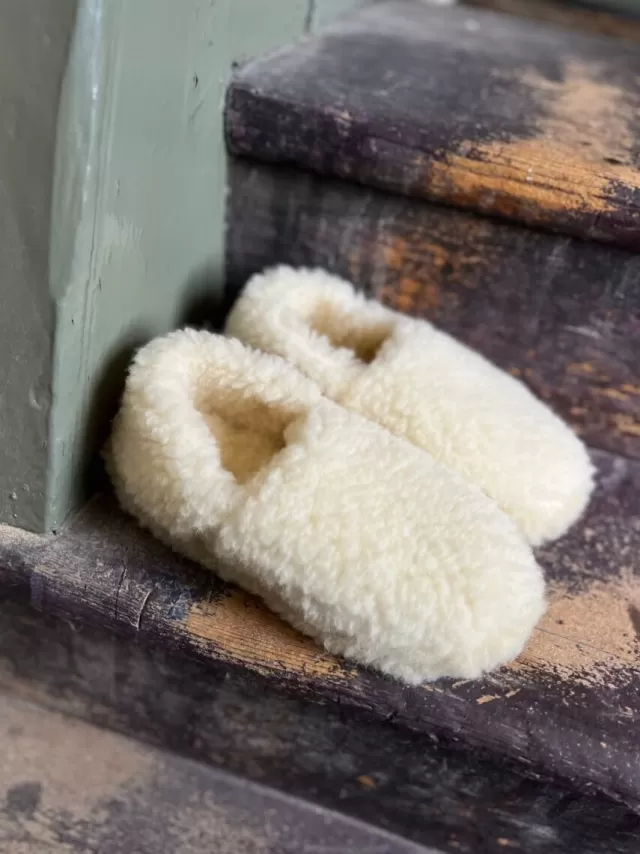 Sweater Shop Merino Wool Slippers Natural