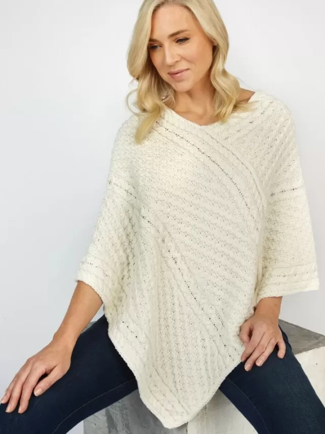 Women Sweater Shop Merino Wool V Neck Poncho - Natural Yarn