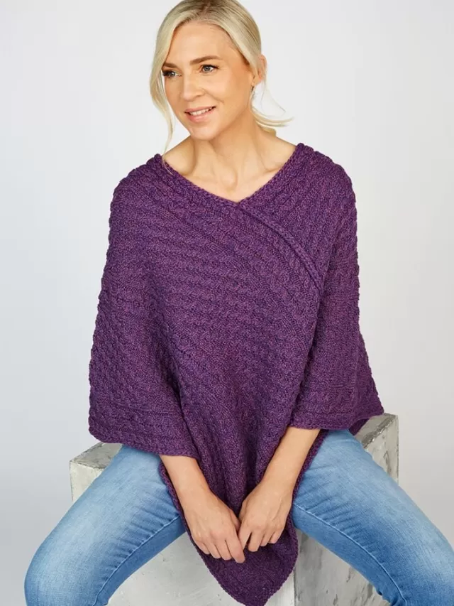 Women Sweater Shop Merino Wool V Neck Poncho - Pink Mix