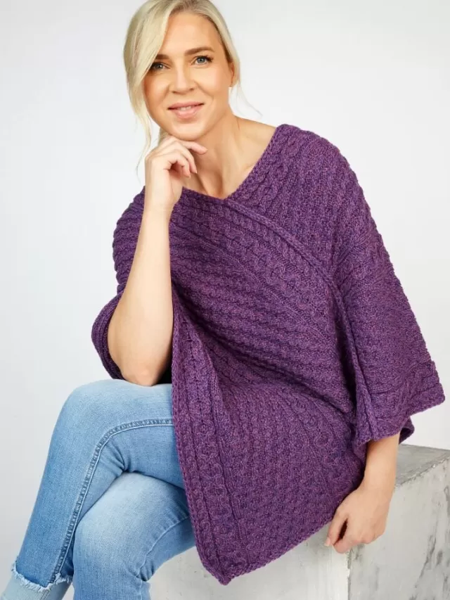 Women Sweater Shop Merino Wool V Neck Poncho - Pink Mix