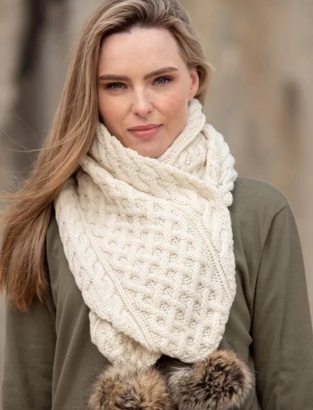 Women Sweater Shop Natural Pom Pom Scarf