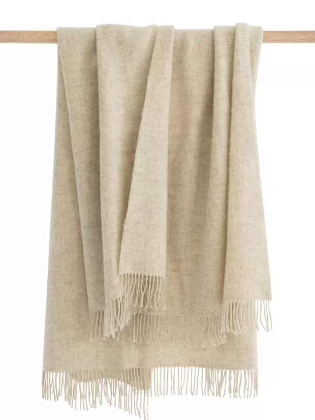 Sweater Shop Natural Wool Eco Throw Ecru Herringbone