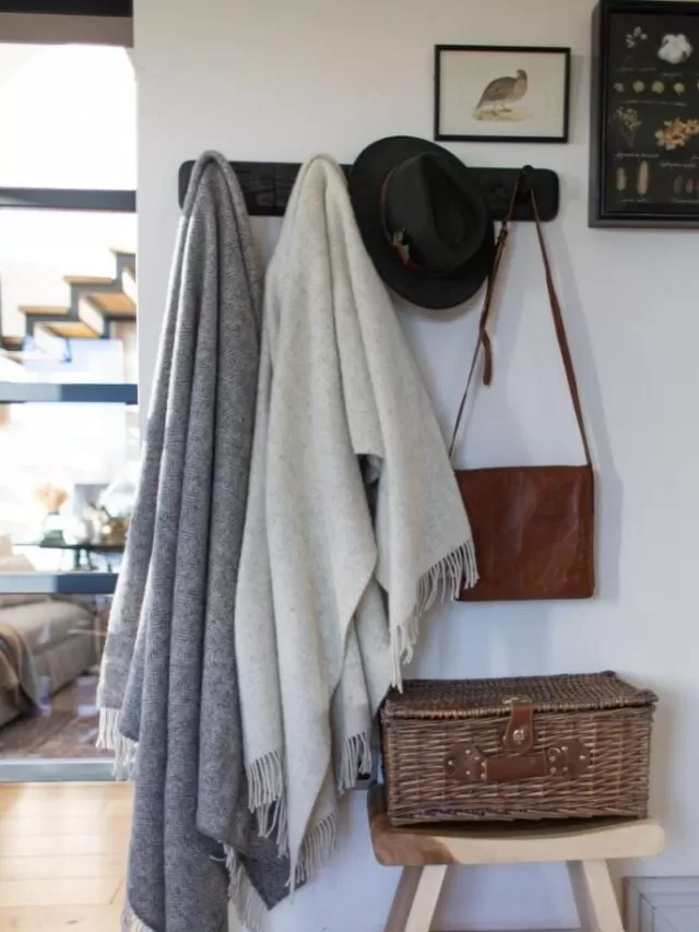 Sweater Shop Natural Wool Eco Throw Pale Grey Herringbone