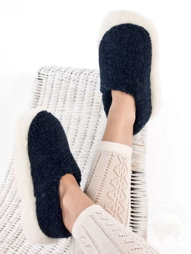 Sweater Shop Navy Blue Wool Slippers