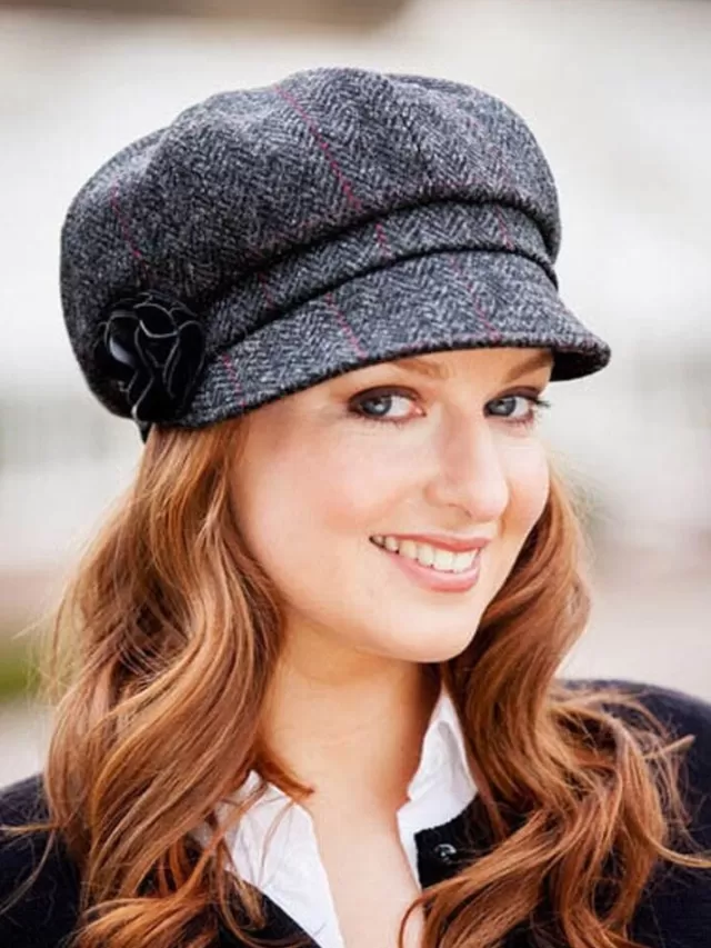 Women Sweater Shop Newsboy Cap Charcoal Herringbone col.31 One Size