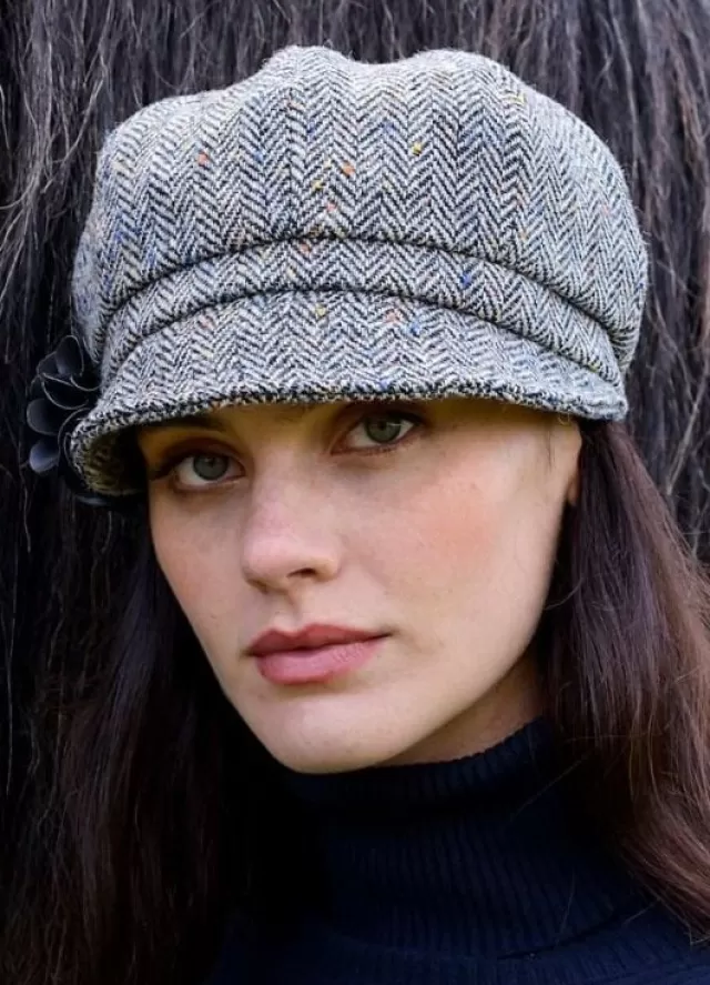 Women Sweater Shop Newsboy Cap Grey Herringbone col.1