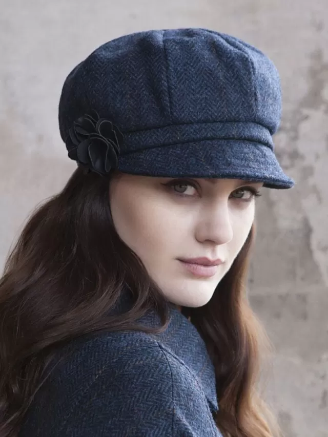 Women Sweater Shop Newsboy Cap Navy Herringbone col.34