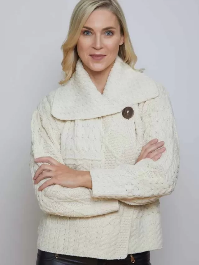 Women Sweater Shop One Button Aran Ladies Cardigan