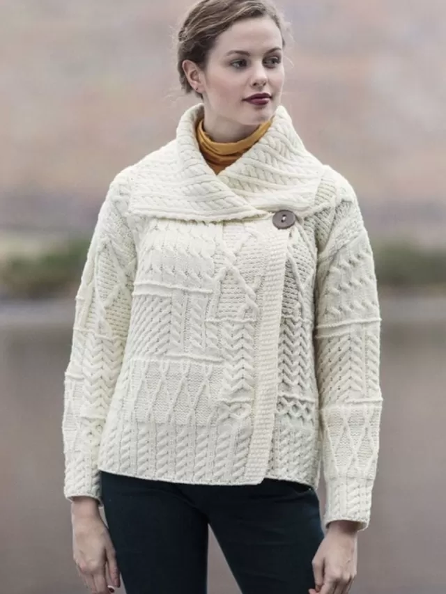 Women Sweater Shop One Button Aran Ladies Cardigan