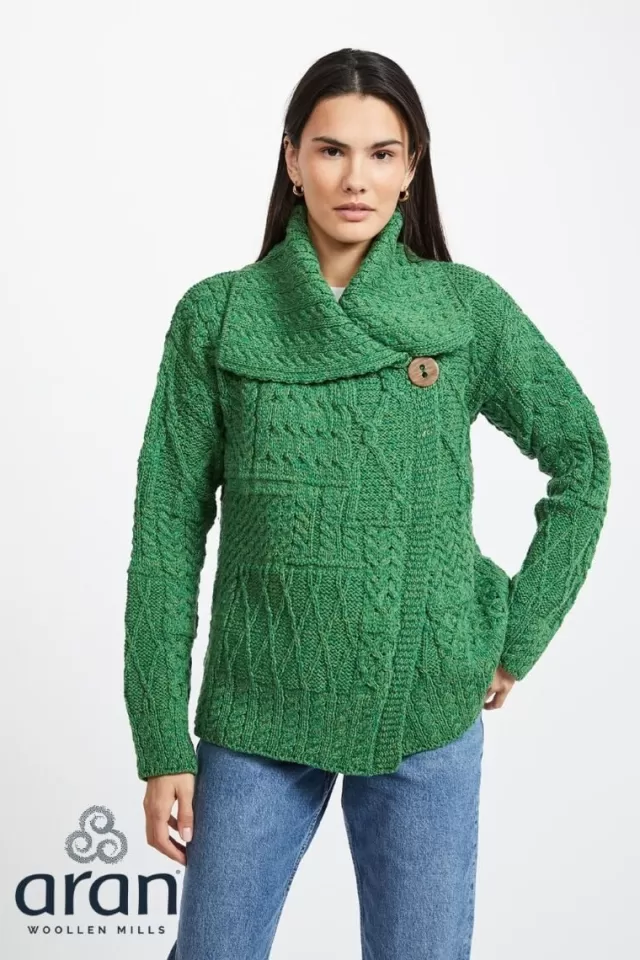 Women Sweater Shop One Button Patchwork Cardigan Kelly green