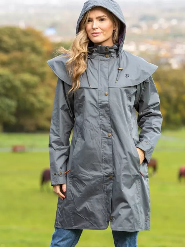 Women Sweater Shop Outrider 3/4 Length Waterproof Raincoat - Urban Grey