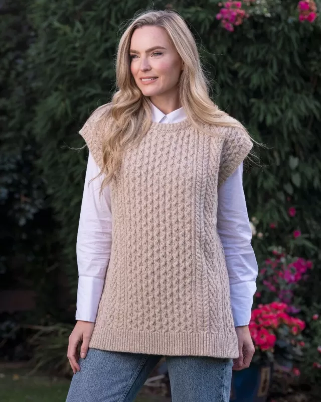 Women Sweater Shop Oversized Aran Sweater Vest - Seashell