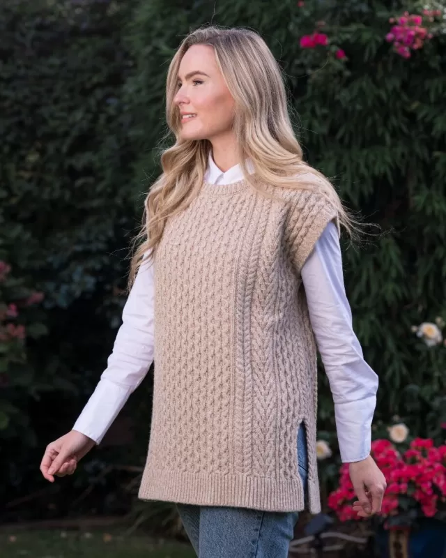 Women Sweater Shop Oversized Aran Sweater Vest - Seashell