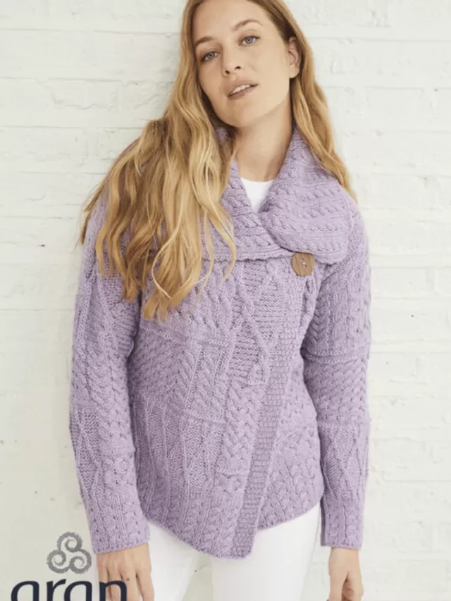 Women Sweater Shop Patchwork One Button Cardigan Lilac