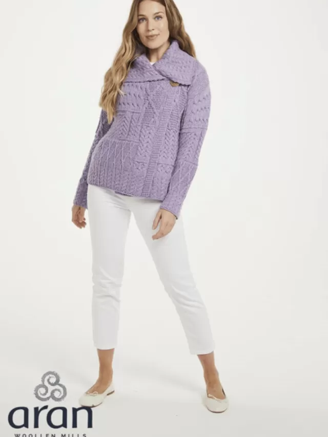 Women Sweater Shop Patchwork One Button Cardigan Lilac