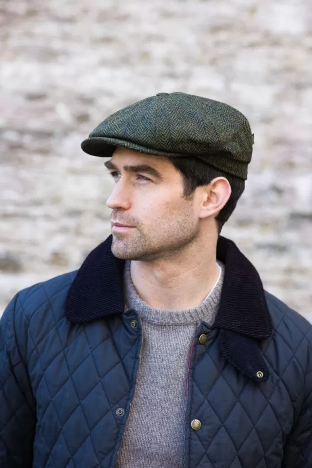 Sweater Shop 8 Piece Driving Cap Green Herringbone Col: 27