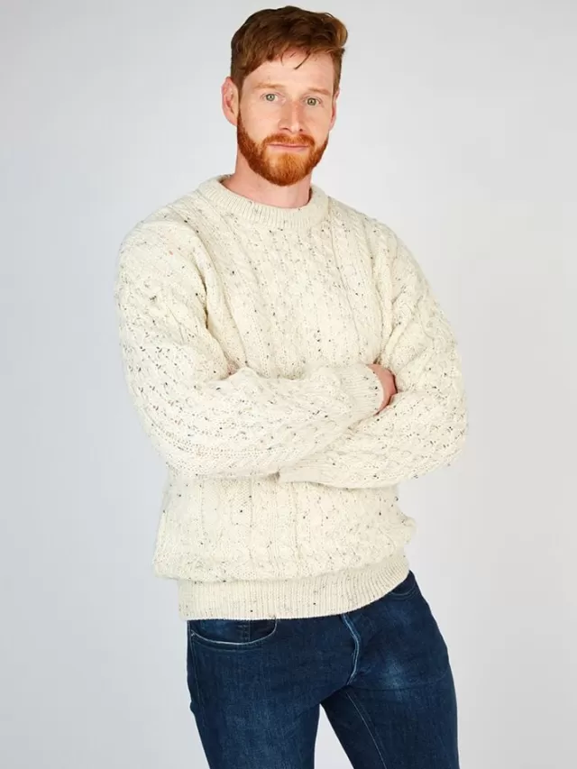 Sweater Shop Pure Wool Aran Sweater Natural Fleck