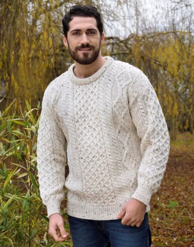 Sweater Shop Pure Wool Aran Sweater Natural Fleck