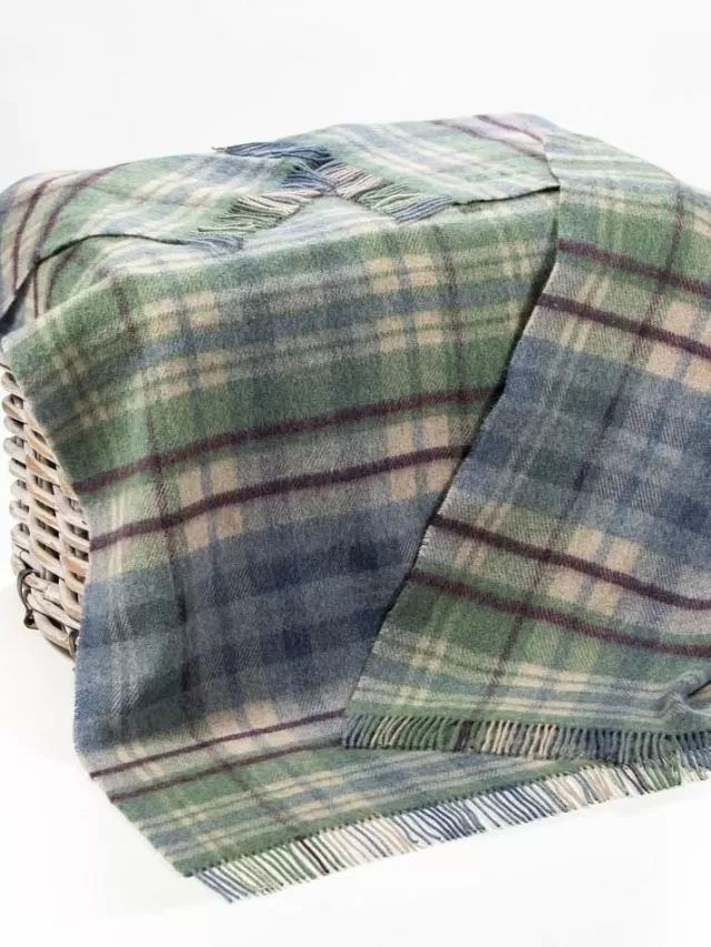 Sweater Shop Pure Wool Throw Blue Green Plaid - Col.LW100