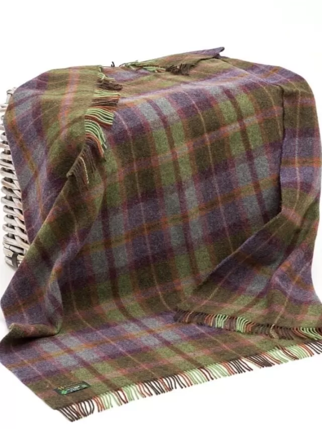 Sweater Shop Pure Wool Throw Green and Purple Tartan - Col.LW187